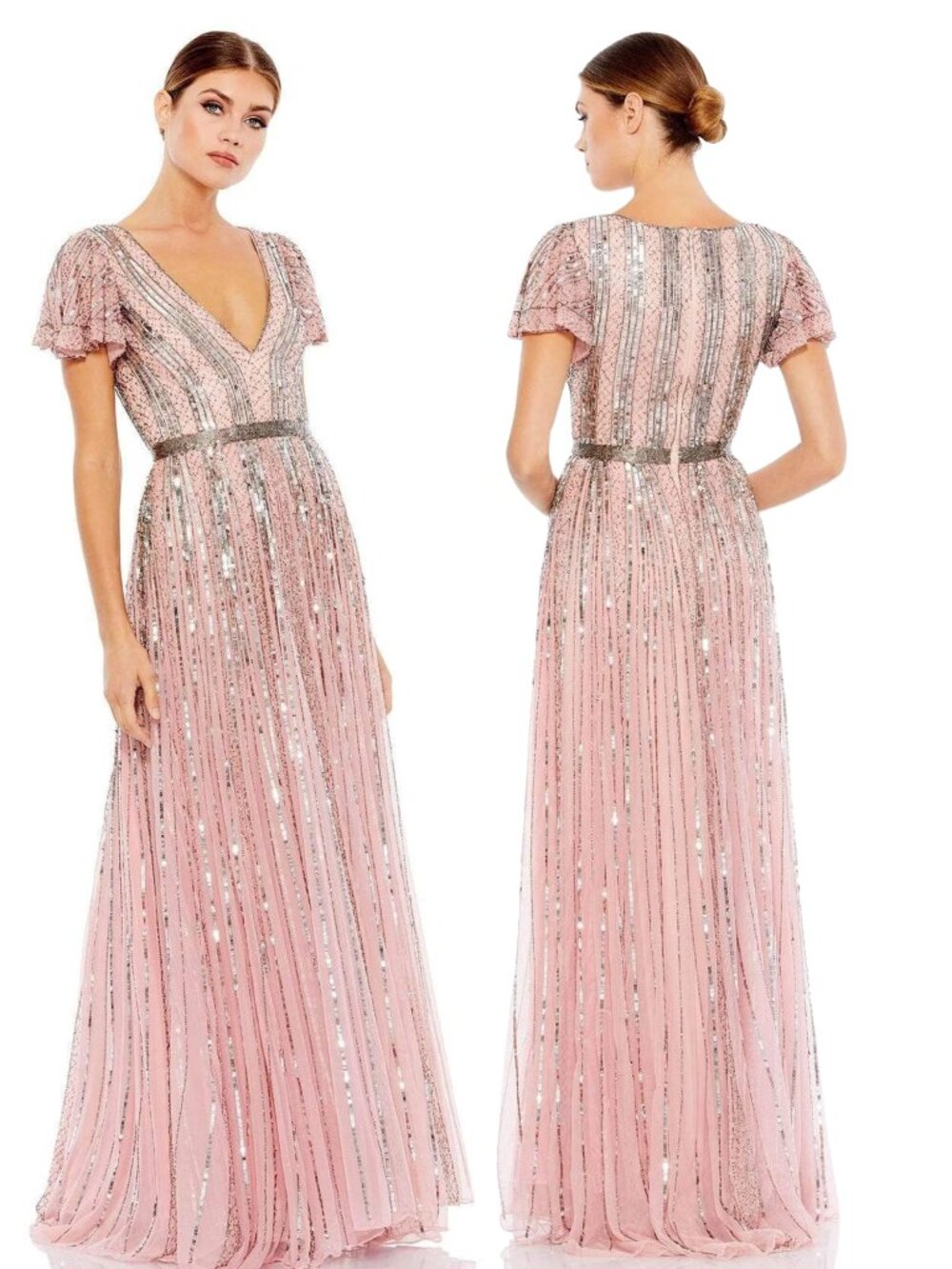 NWT Mac Duggal Short Sleeve Embellished Dress in Rose, Size 4